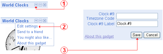 World Clocks gadget setup